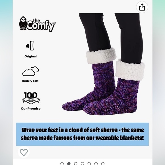 NWT THE COMFY Slipper Socks | Women’s Soft, Cozy Socks with Non-Skid Sole purple - Picture 2 of 4